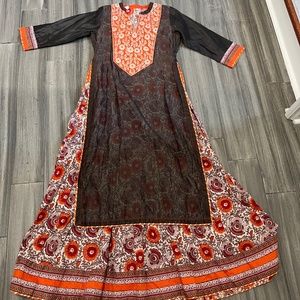 Unique 2-piece Orange Floral Long Salwar Top!